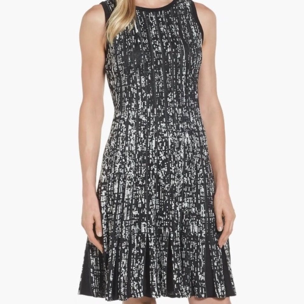 Nic & Zoe Midi Sweater Dress Size 1 X Black White Stretch Heavy